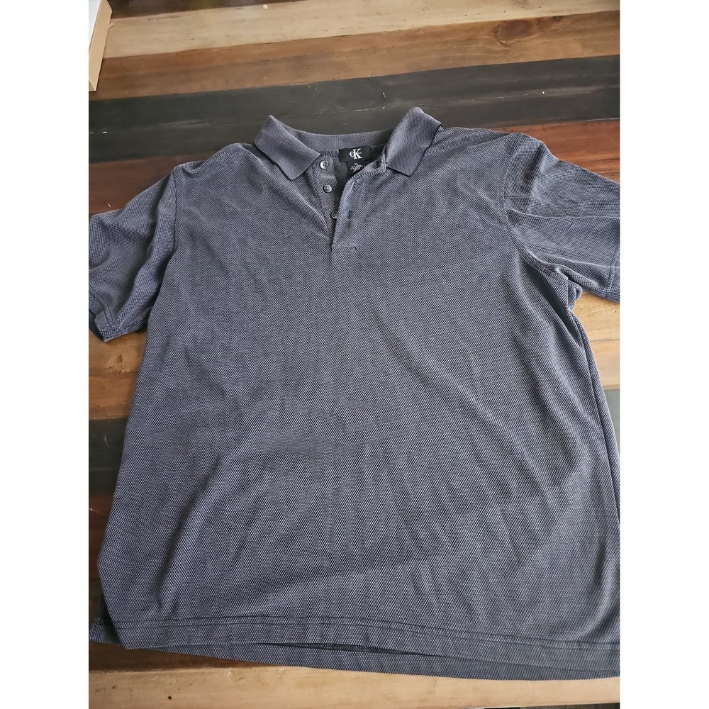 Calvin Klein CK Mens XL Polo Shirt Gray Black Geometric Short Sleeve Modal 0010
